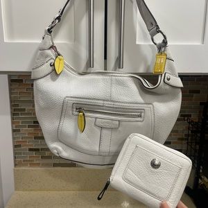 White leather coach bag and wallet